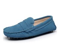 Jamron Damen Klassisch Wildleder Penny Loafers Gemütlich Handgefertigt Mokassins Slippers Himmelblau 24208 EU37