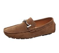 Jamron Herren Elegant Schnalle Halbschuhe Komfort Wildleder Fahrschuhe Stilvoll Mokassin Slippers Hausschuhe Pantoffeln Braun SN19020 EU44