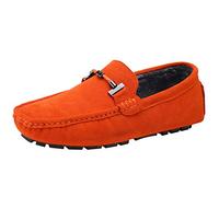 Jamron Herren Elegant Schnalle Halbschuhe Komfort Wildleder Fahrschuhe Stilvoll Mokassin Slippers Hausschuhe Pantoffeln Orange Plüsch SN19020-2 EU43