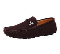 Jamron Herren Elegant Schnalle Halbschuhe Komfort Wildleder Fahrschuhe Stilvoll Mokassin Slippers Hausschuhe Pantoffeln Kaffee SN19020 EU41