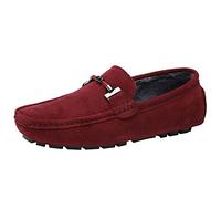 Jamron Herren Elegant Schnalle Halbschuhe Komfort Wildleder Fahrschuhe Stilvoll Mokassin Slippers Hausschuhe Pantoffeln Burgund Plüsch SN19020-2 EU44