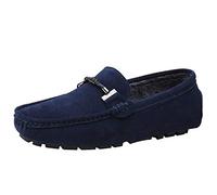 Jamron Herren Elegant Schnalle Halbschuhe Komfort Wildleder Fahrschuhe Stilvoll Mokassin Slippers Hausschuhe Pantoffeln Marineblau Plüsch SN19020-2 EU44