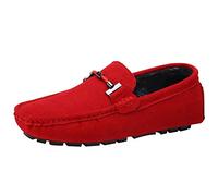 Jamron Herren Elegant Schnalle Halbschuhe Komfort Wildleder Fahrschuhe Stilvoll Mokassin Slippers Hausschuhe Pantoffeln Rot Plüsch SN19020-2 EU45.5