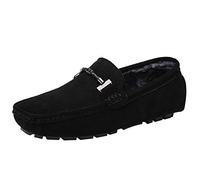 Jamron Herren Elegant Schnalle Halbschuhe Komfort Wildleder Fahrschuhe Stilvoll Mokassin Slippers Hausschuhe Pantoffeln Schwarz Plüsch SN19020-2 EU46.5