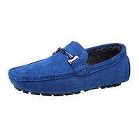 Jamron Herren Elegant Schnalle Halbschuhe Komfort Wildleder Fahrschuhe Stilvoll Mokassin Slippers Hausschuhe Pantoffeln Königsblau Plüsch SN19020-2 EU42