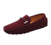Jamron Herren Elegant Schnalle Halbschuhe Komfort Wildleder Fahrschuhe Stilvoll Mokassin Slippers Hausschuhe Pantoffeln Burgund SN19020 EU43