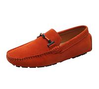Jamron Herren Elegant Schnalle Halbschuhe Komfort Wildleder Fahrschuhe Stilvoll Mokassin Slippers Hausschuhe Pantoffeln Orange SN19020 EU40