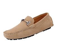 Jamron Herren Elegant Schnalle Halbschuhe Komfort Wildleder Fahrschuhe Stilvoll Mokassin Slippers Hausschuhe Pantoffeln Kamel SN19020 EU40