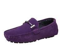 Jamron Herren Elegant Schnalle Halbschuhe Komfort Wildleder Fahrschuhe Stilvoll Mokassin Slippers Hausschuhe Pantoffeln Violett Plüsch SN19020-2 EU43