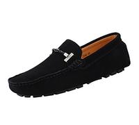 Jamron Herren Elegant Schnalle Halbschuhe Komfort Wildleder Fahrschuhe Stilvoll Mokassin Slippers Hausschuhe Pantoffeln Schwarz SN19020 EU44