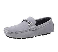 Jamron Herren Elegant Schnalle Halbschuhe Komfort Wildleder Fahrschuhe Stilvoll Mokassin Slippers Hausschuhe Pantoffeln Grau Plüsch SN19020-2 EU46.5