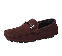 Jamron Herren Elegant Schnalle Halbschuhe Komfort Wildleder Fahrschuhe Stilvoll Mokassin Slippers Hausschuhe Pantoffeln Kaffee Plüsch SN19020-2 EU43