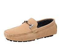 Jamron Herren Elegant Schnalle Halbschuhe Komfort Wildleder Fahrschuhe Stilvoll Mokassin Slippers Hausschuhe Pantoffeln Kamel Plüsch SN19020-2 EU41