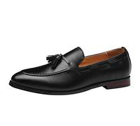 Jamron Herren Klassisch Britischer Stil Quaste Loafers Halbschuhe Kunstleder Leicht Mokassin Slippers Schwarz SN01757 EU46.5