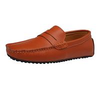 Jamron Herren Kunstleder Stilvoll Mokassin Slippers Penny Loafers Orange SN19062 EU46.5