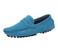 Jamron Herren Wildleder Penny Loafers Gemütlich Fahrende Schuhe Mokassin Slippers Plüsch Gefüttert Himmelblau 2088-2 UK12/EU47