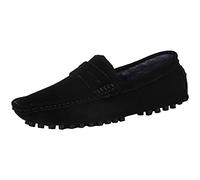 Jamron Herren Wildleder Penny Loafers Gemütlich Fahrende Schuhe Mokassin Slippers Plüsch Gefüttert Schwarz 2088-2 UK11.5/EU46.5