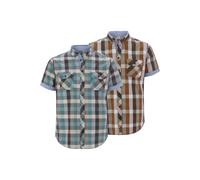 Outdoorhemd JAN VANDERSTORM "Doppelpack Hemd GJELLE", Herren, Gr. 5XL, weit, bunt (orange blau kariert), Obermaterial: 100% Baumwolle CO., comfort fit, Kurzarm, Hemden (15902718-5XL) orange blau karie