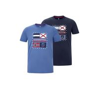 Jan Vanderstorm Comfort Fit T-Shirt Rundhals Doppelpack dunkelblau, Bedruckt