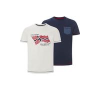 Jan Vanderstorm Comfort Fit T-Shirt Rundhals Doppelpack weiss/blau, Bedruckt