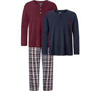 Jan Vanderstorm Herren 3 TLG. Schlafanzug Helimar Pyjama-Set, Lang | Kariert | Reine Baumwolle | Große Größen L-7xl dunkelblau, L - 52/54