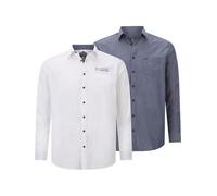 Jan Vanderstorm Herren Doppelpack Hemd Ulfe 2er-Pack | Langarm-Hemd | Weiß + Farbig | Reine Baumwolle | Große Größen L-7xl dunkelblau, 2XL (XXL) - 45/46