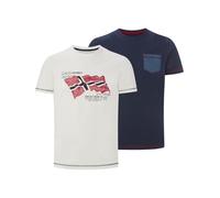 Jan Vanderstorm Comfort Fit T-Shirt Rundhals Doppelpack weiss/blau, Bedruckt