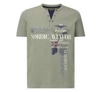 Jan Vanderstorm Herren T-Shirt Uljas Atmungsaktives Freizeitshirt mit Serafino-Ausschnitt, 100% Baumwolle, Casual-Wander-Shirt im Outdoor-Look, große Größen L-7XL Oliv, 64/66