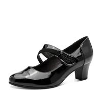 Jana Damen Pumps mit Riemen Mary Jane Vegan, Schwarz (Black Patent), 38 EU