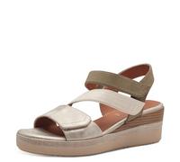 Jana Damen Sandalen mit Keilabsatz mit Klettverschluss Vegan, Mehrfarbig (Beige/Sage), 36 EU