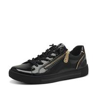 Jana Damen Sneaker flach mit Reißverschluss Vegan, Schwarz (Schwarz Lack/Gold), 38 EU