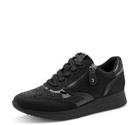 Jana Damen Sneaker flach mit Reißverschluss Vegan, Black Glitter, 38
