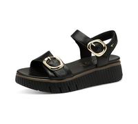 Tamaris Comfort Damen Sandalen flach aus Leder Plateau, Schwarz (Black), 38 EU