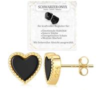 JANDY SHINE Herz Schwarzer Onyx Ohrringe für Damen 925 Sterling Silber Hypoallergene Natürlicher Edelstein Ohrstecker (Gold)