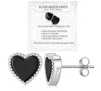JANDY SHINE Herz Schwarzer Onyx Ohrringe für Damen 925 Sterling Silber Hypoallergene Natürlicher Edelstein Ohrstecker (Silber)