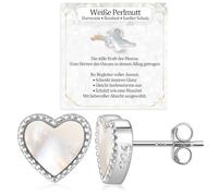 JANDY SHINE Herz Weiße Perlmutt Ohrringe für Damen 925 Sterling Silber Hypoallergene Natürlicher Edelstein Ohrstecker (Silber)