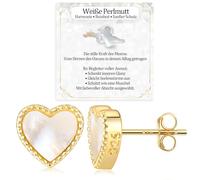 JANDY SHINE Herz Weiße Perlmutt Ohrringe für Damen 925 Sterling Silber Hypoallergene Natürlicher Edelstein Ohrstecker (Gold)