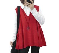 Janein Damen Pullunder ärmellos V Ausschnitt Stricken Weste Oversize Strickweste Beheizbare Tank Top Pullover M WM9DE Rot