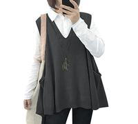 Janein Damen Pullunder ärmellos V Ausschnitt Stricken Weste Oversize Strickweste Beheizbare Tank Top Pullover S WM9DE Grau