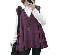 Janein Damen Pullunder ärmellos V Ausschnitt Stricken Weste Oversize Strickweste Beheizbare Tank Top Pullover M WM9DE Lila