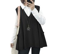 Janein Damen Pullunder ärmellos V Ausschnitt Stricken Weste Oversize Strickweste Tank Top Pullover L WM9DE Schwarz