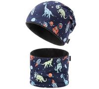 JANGANNSA Children's Beanie-Hat&Scarf Set for Girls Boys-Dino Excavator Kids Hat for Autumn Spring Winter 3-8 Years