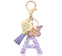 JANGYUHH Schlüsselanhänger Buchstabe - Harz Anhänger mit Schmetterling & Quaste - Inklusive Herz Gravur „Manchmal vergisst du, dass du großartig bist“ - Erinnerung & Geschenk für Frauen & Mädchen-A