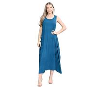 janisramone Damen Fallschirmkleid Italienische Tulpen Maxikleider im Lagenlook für Damen UK Lange Sommerkleider Dehnbare ärmellose Tunikakleider für Damen UK Blaugrün