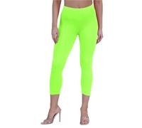 janisramone Damen-Leggings, einfarbig, dehnbar, 3/4-Leggings, Workout, enganliegend, bauchfrei, Capri-Active-Hose, neon green, 42-44 Große Größen