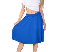 janisramone® Damen-Midi-Röcke, elastische Taille, einfarbige Damenröcke, knielanger Rock, ausgestellter Skaterrock, Tartan-Röcke für Damen, Swing-Jersey-Rock, königsblau, 50/52/Große Größen