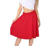 janisramone Damen Midirock aus ausgestelltem Skater Swing Jersey, knielang, elastischer Bund, weinrot
