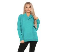 janisramone Damen-Pullover mit V-Ausschnitt, schattierter Kragen, 4 Knöpfe, langärmelig, Winterpullover, lässiger Strickpullover, jade, 46/48/Große Größen