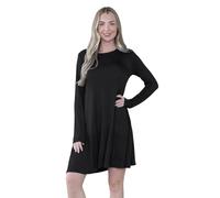 janisramone Damen Swingkleid mit langen Ärmeln, Rundhalsausschnitt, ausgestellter Skater, A Linie, lässiges Minioberteil, Übergröße, Babyrosa