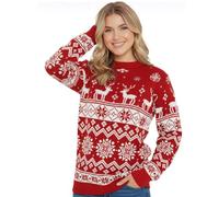 janisramone Damen Weihnachtspullover für Herren und Damen, nordisches Rentier, Unisex, Weihnachtspullover, Nordisches Rentier, Rot, 42/44/Große Größen